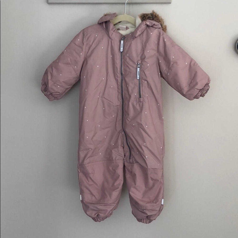 Baby girl snowsuit & booties. Size 9-12 months.